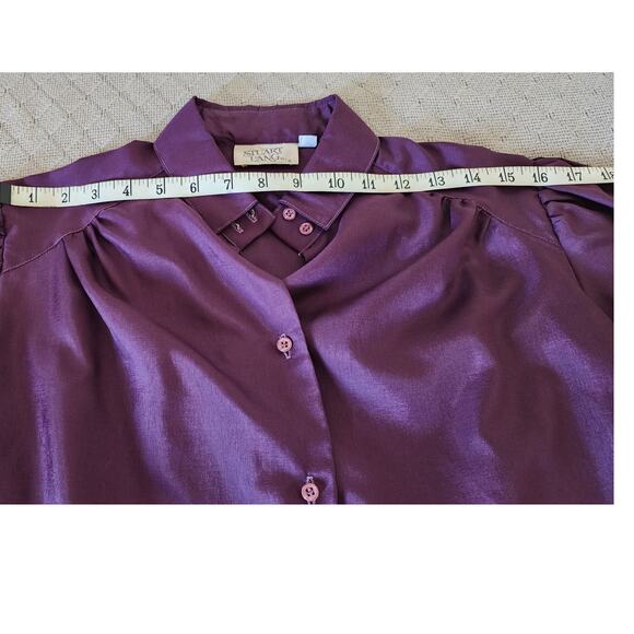 Vintage Stuart Lang Purple Long Sleeved Collared Blouse with cuffed Sleeve W 7/8 - Picture 4 of 6